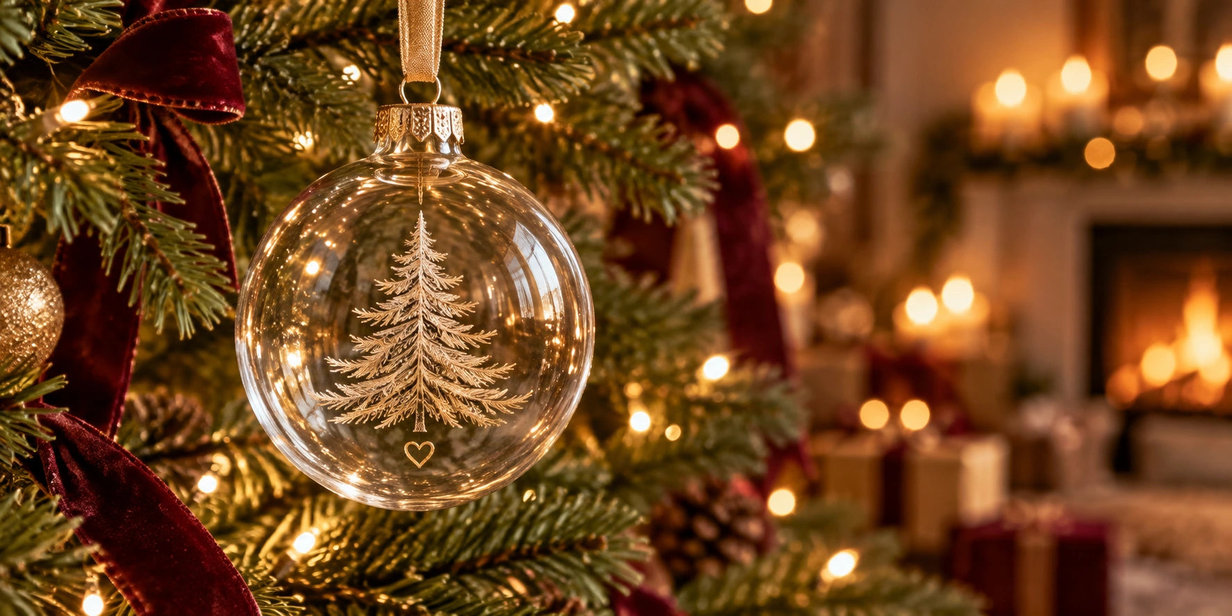 A glowing keepsake ornament on a Christmas tree